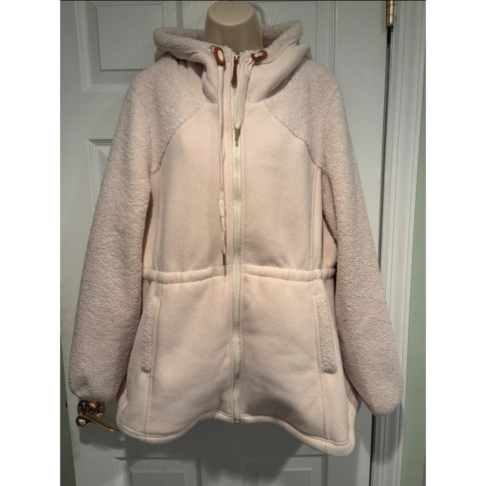 Koolaburra by UGG Womens Fleece Sherpa Mixed Media Zip Up Hoodie Cream Large